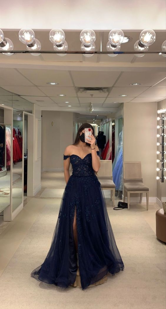 Off The Shoulder A Line Tulle Prom Dress gh2743