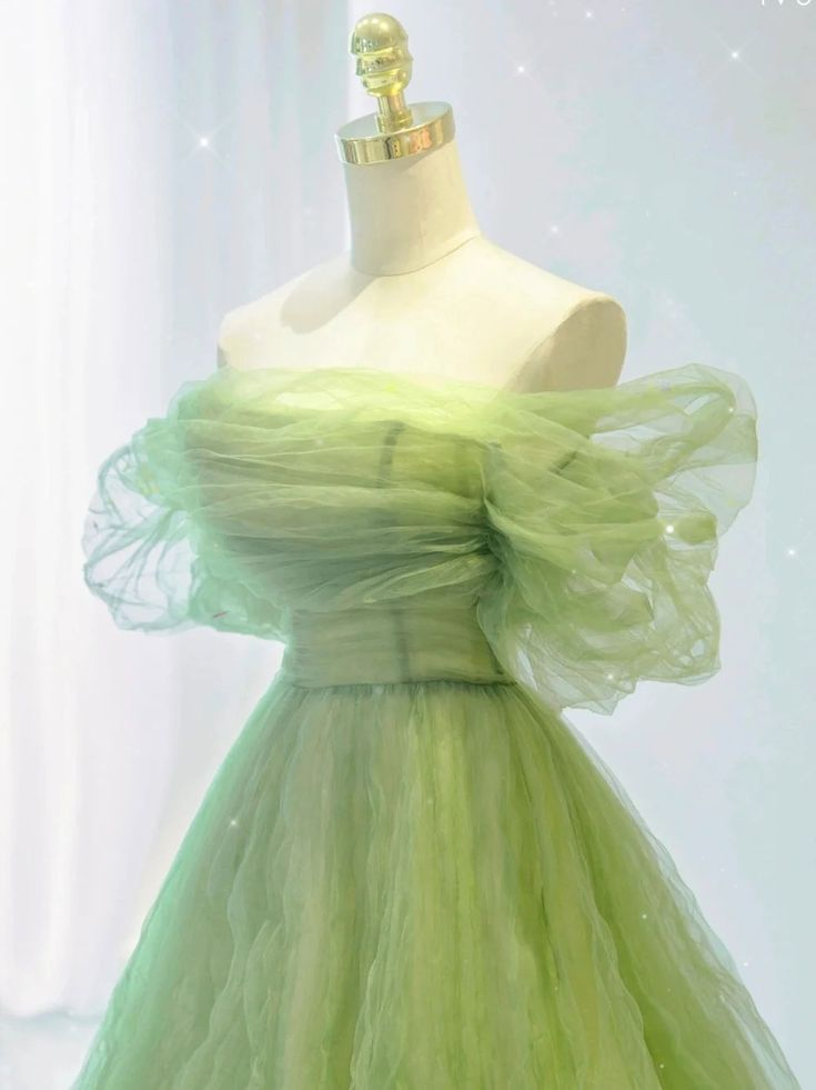 Grünes langes Ballkleid aus Tüll in A-Linie, grünes Abendkleid aus Tüll gh2732