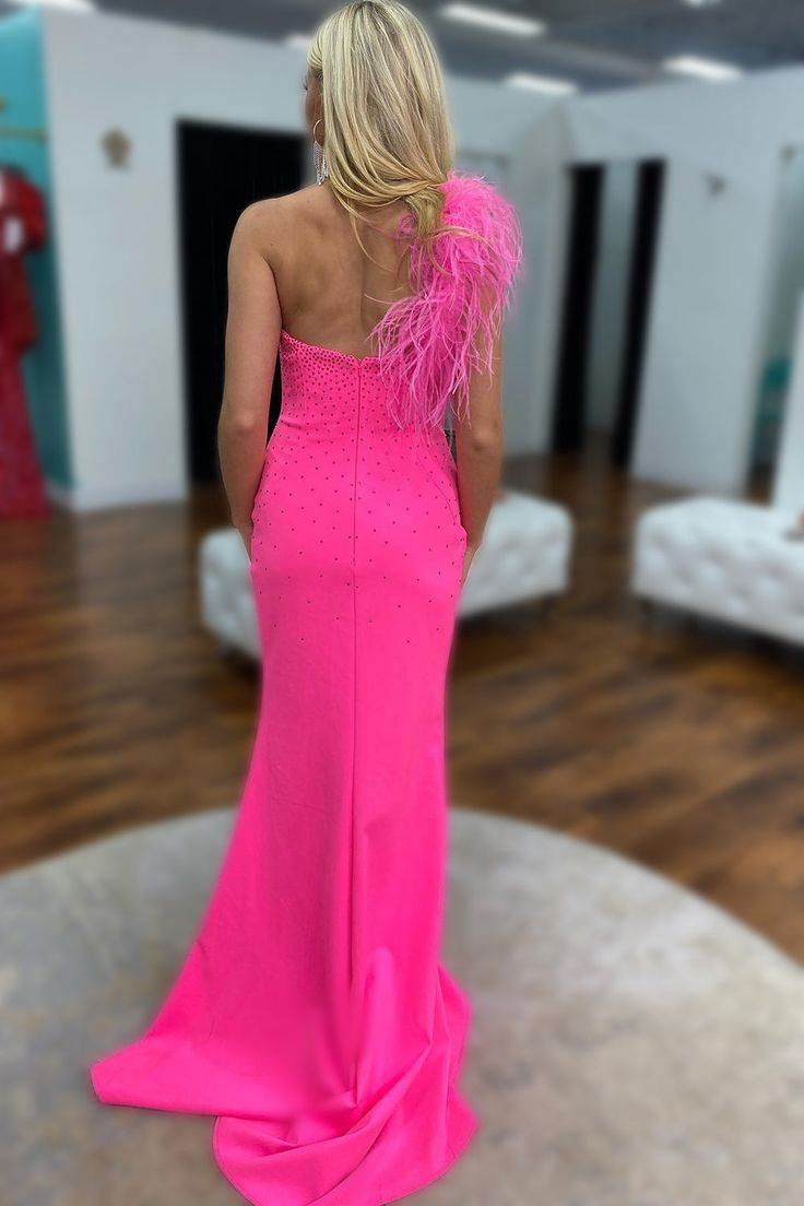 Meerjungfrau Ein-Schulter Langes Ballkleid mit Federn gh2840