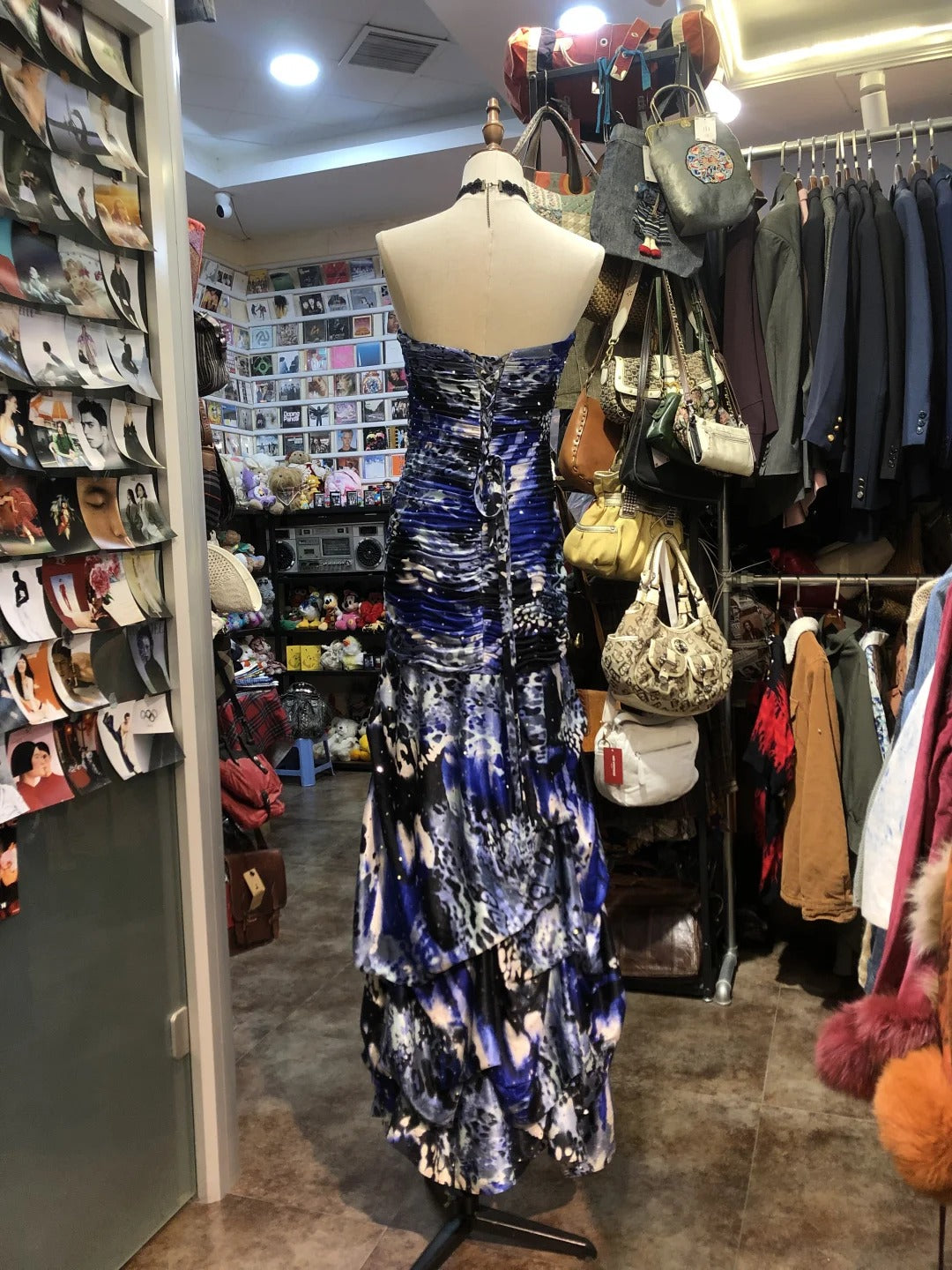 Blue Ink Painting Beaded Unique Fashion Retro Elegant Exquisite Long Ball Dress Evening Dress gh4216