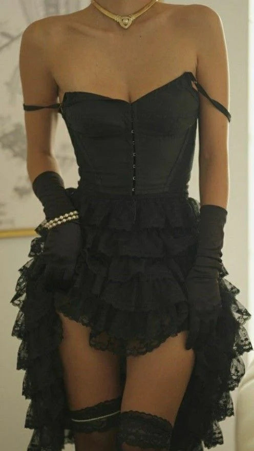 Schwarzes Tüll-Kurzes Rüschen-Heimkehrkleid, Ballkleid, Geburtstagskleid, gh4930