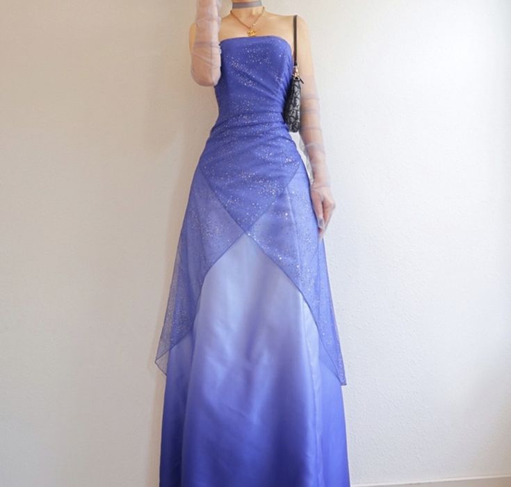 Robe de soirée longue en tulle à paillettes élégantes et brillantes violettes/bleues gh3411