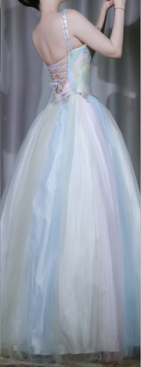 Rainbow Pastel Tulle Princess Long Prom Dress gh9898
