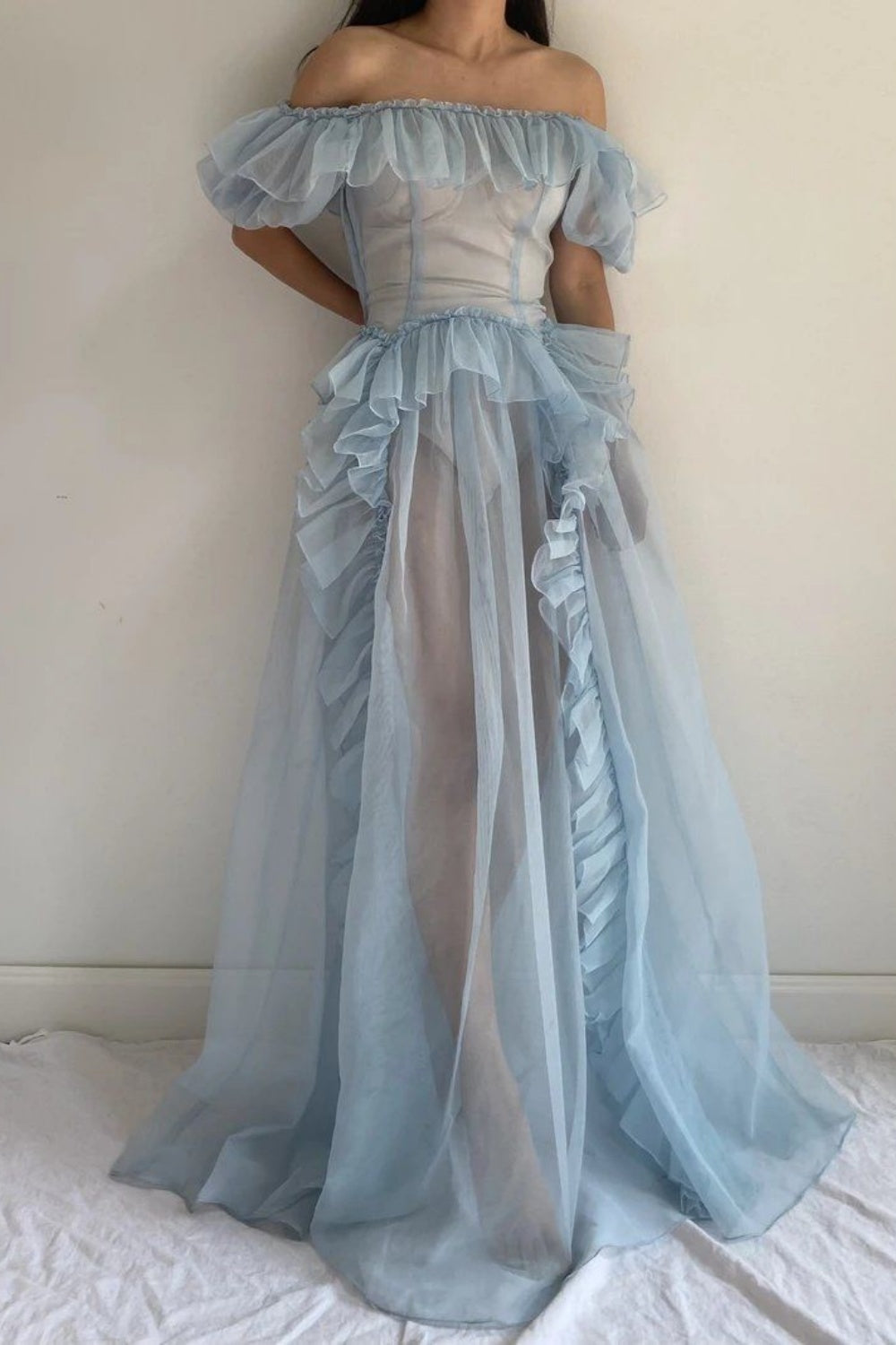 Girlhomeshops - Robe longue en tulle bleu romantique aux tons pastel, style conte de fées gh5970