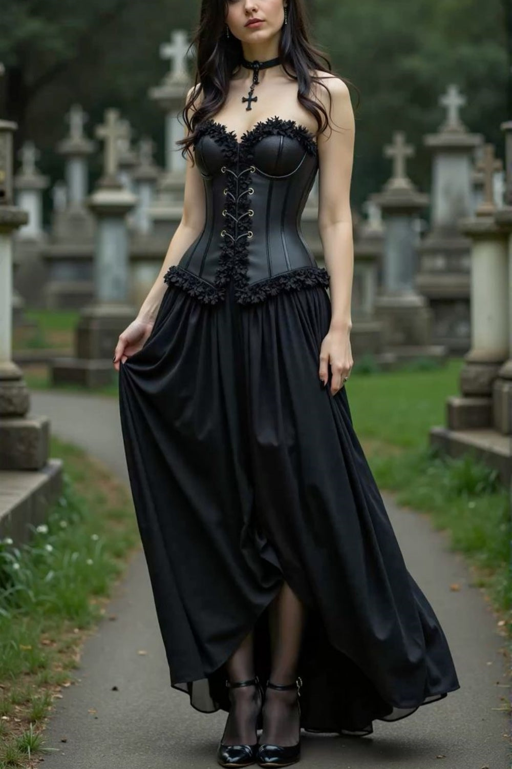 girlhomeshops - Robe de soirée longue noire rétro à corset gh6192