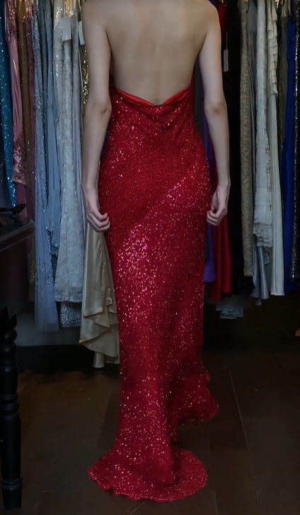 Halter Red Sequin Prom Dress Deep V Neck All Over Sparkle Mermaid Ruffle Hem Formal Evening Gown gh9824
