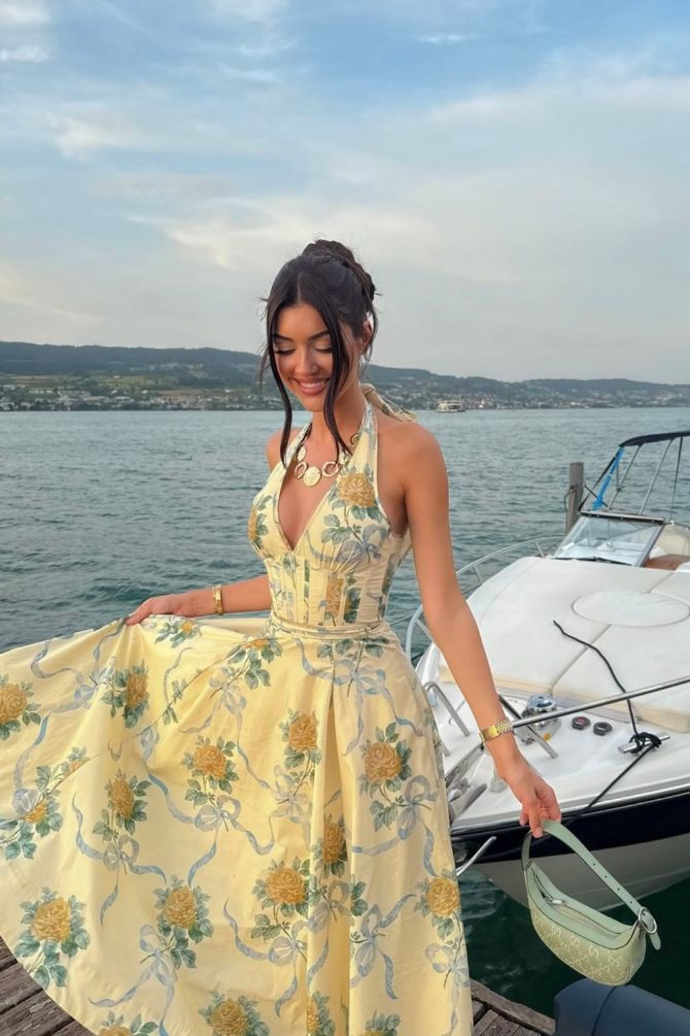 girlhomeshops-Langes Chiffonkleid mit Blumenmuster für den Urlaub gh6151