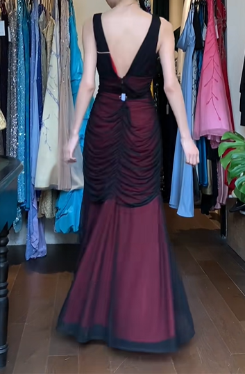 Burgundy Black Vintage Prom Dress Sleeveless Deep V Hand Beaded Ruched Tulle Mermaid Long Evening Gown With Pockets gh9624