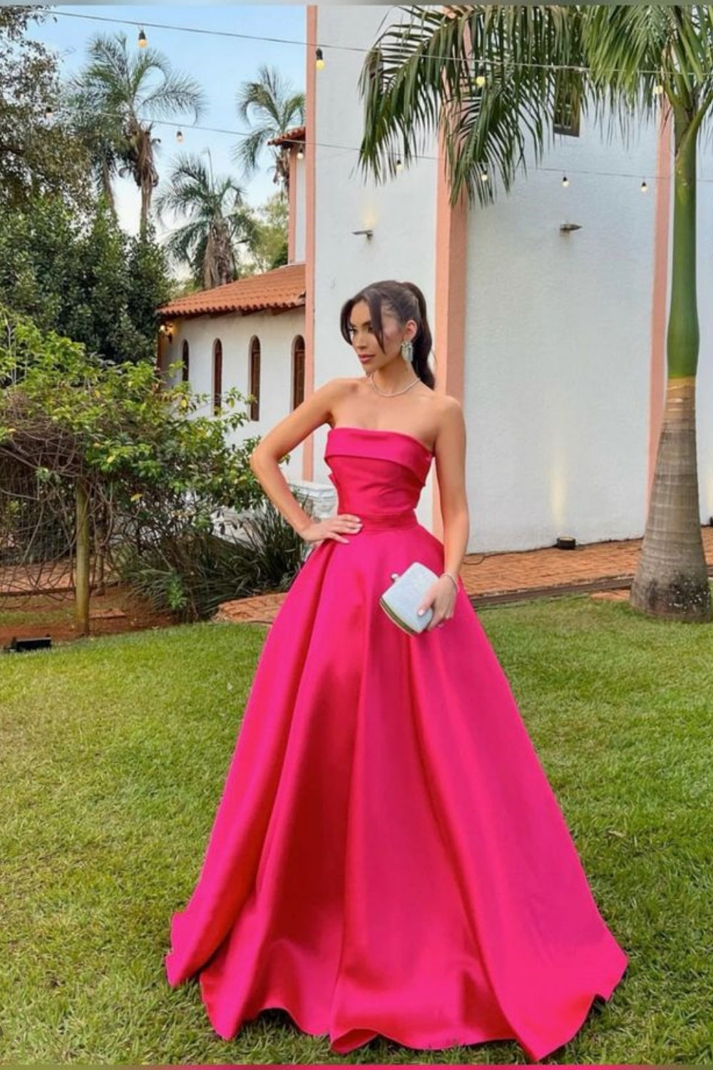 Pink tube top simple elegant long satin ball gown evening dress gh3117 girlhomeshops Pink tube top simple elegant long satin ball gown evening dress gh3117 girlhomeshops