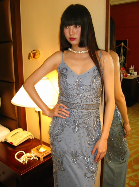 Light Blue Spaghetti Strap Beaded Vintage Pattern Fitted Waist Slim Long Elegant Prom Gown, Evening Party Dress gh8363