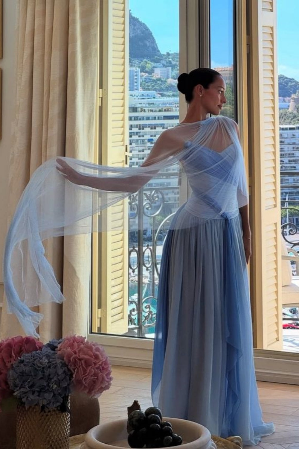girlhomeshops-(Includes Scarf)Soft Blue Elegant Classic Dress Gradient