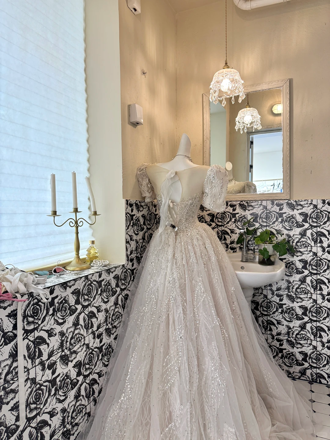White Puff Sleeve Square Neck Waist-Cinched Full Flared Long Romantic Dress, Wedding Gown gh7678