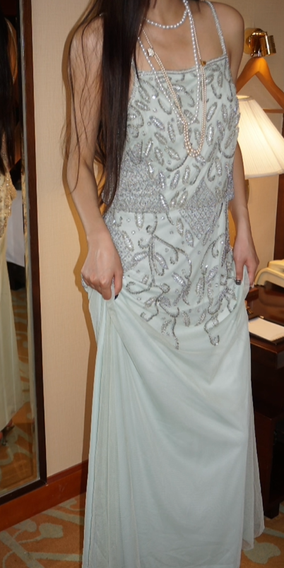 Light Green Vintage Beaded Spaghetti Strap Elegant Long Prom & Evening Party Dress gh8382