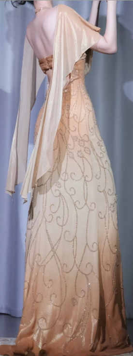 ✨Girlhomeshops-Halter Strapless Beaded Prom Dress, Ombre Champagne Ruffled Long Evening Gown gh9925