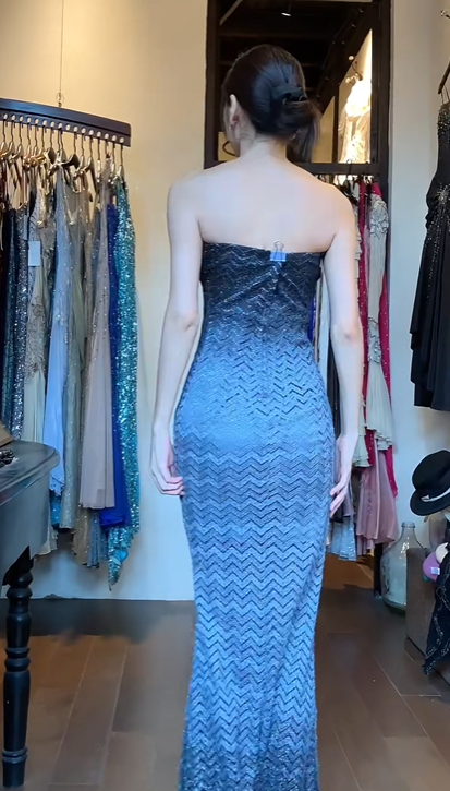 Black Blue Ombre Strapless Long Formal Gown Mermaid Evening Dress gh9670