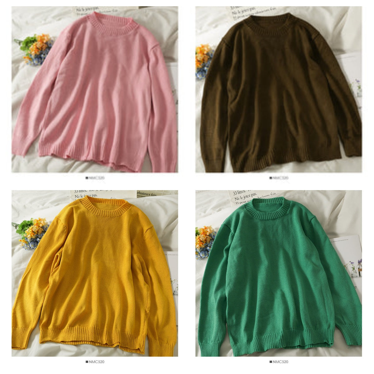 Lockerer und dünner einfarbiger Pullover mit Rundhalsausschnitt für Damen 1818