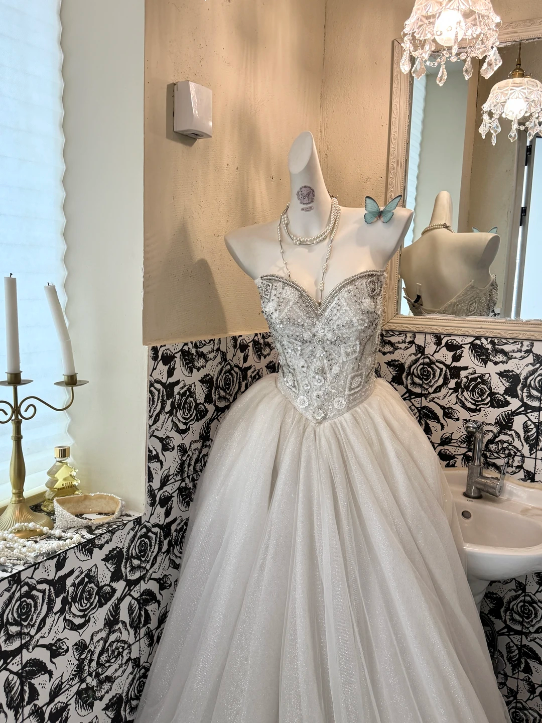Ivory Strapless Exquisitely Beaded Waist-Cinched Full Flared Long Romantic Dress, Wedding Gown gh7589