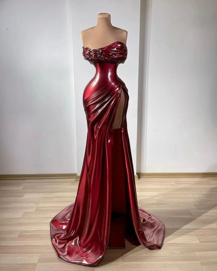 Robe de bal longue et sexy à fente, bordeaux, tendance gh4963