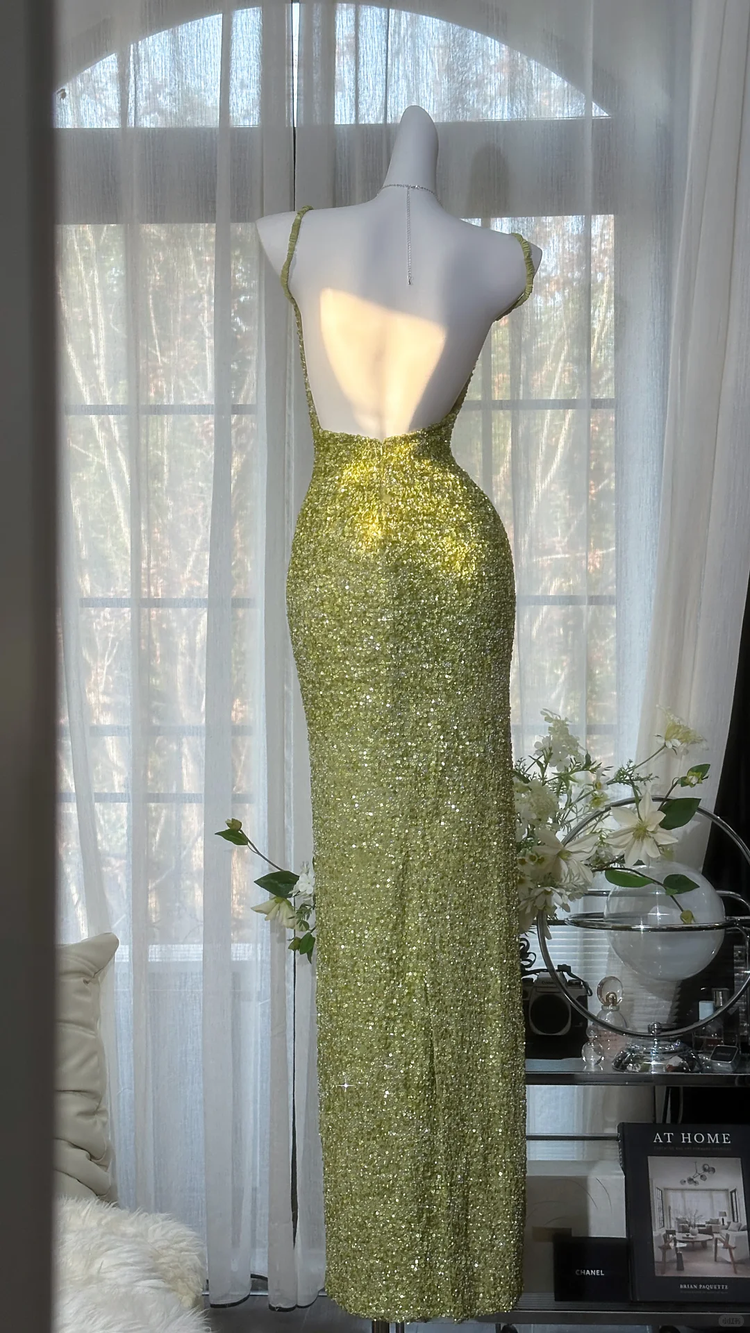 Light Grass Green Square Neck Spaghetti Strap Fully Sequin Bodycon Long Evening Dress, Prom Gown gh9533