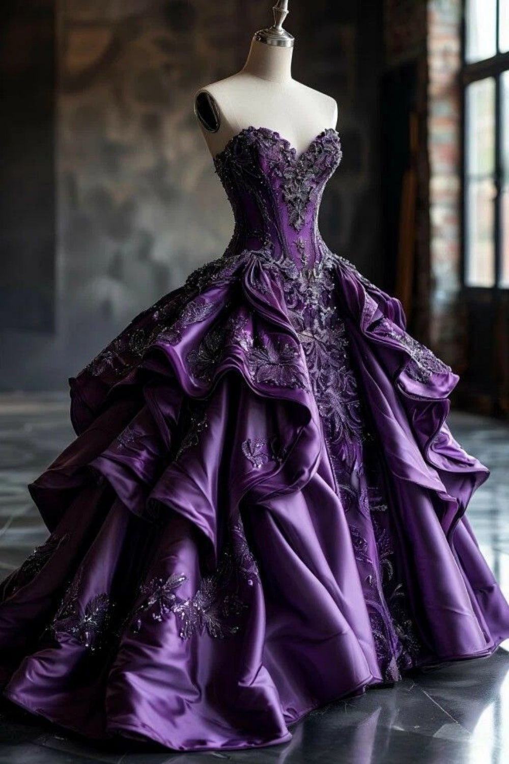 girlhomeshops - Robe de bal longue violette exquise ornée de perles gh6156