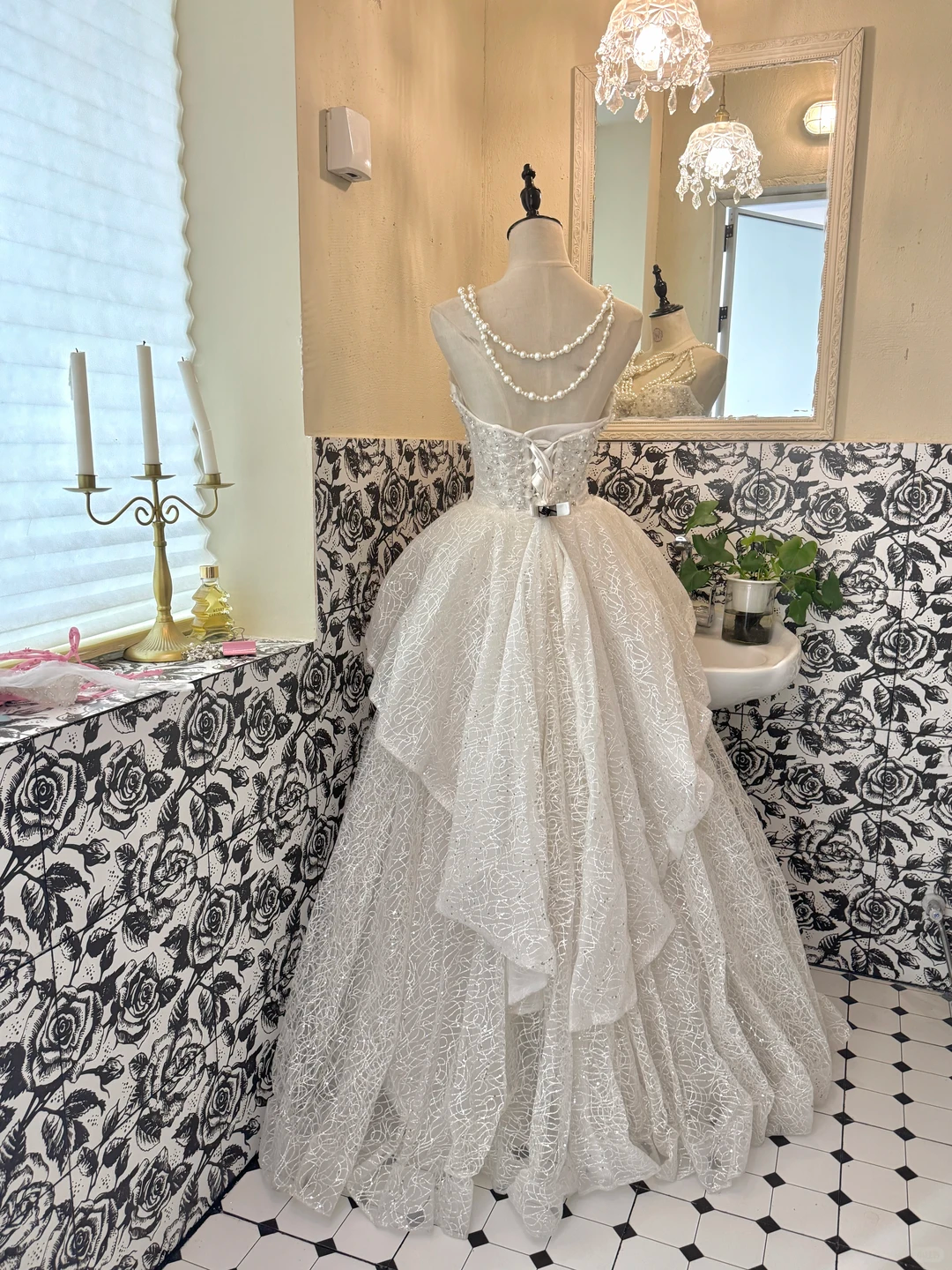 Ivory Strapless Waist-Cinched Rhinestone Voluminous Full Flared Skirt Romantic Dress, Wedding Gown gh7664