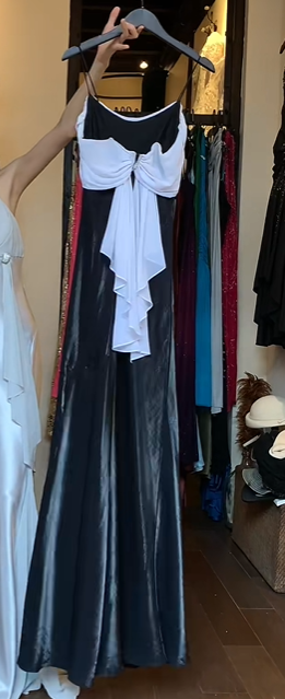Black White Color Block Off Shoulder Evening Gown Draped Neck Sheath Long Formal Prom Dress gh9728
