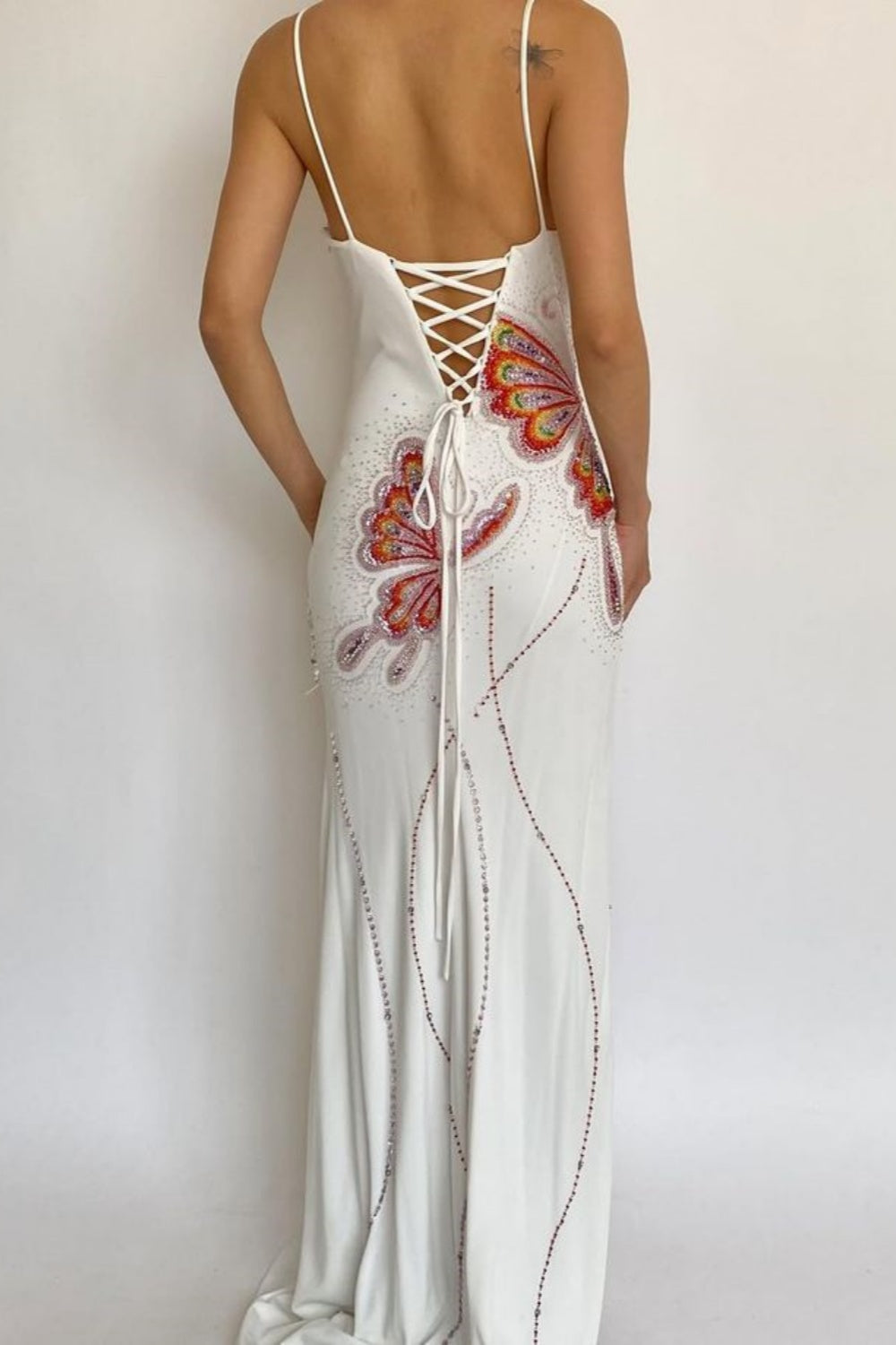 girlhomeshops - Elegantes langes Chiffon-Partykleid mit Schmetterlingen gh6108
