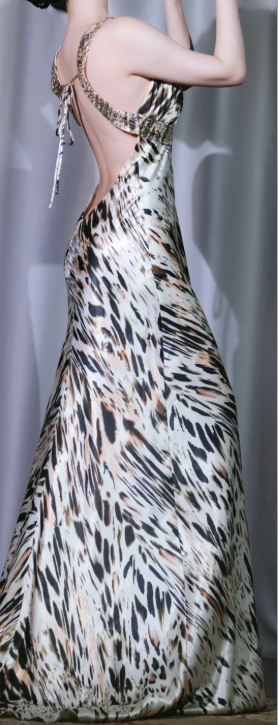✨Girlhomeshops-Leopard Print Satin Mermaid Evening Dress Halter Keyhole Beaded Rhinestone Open Back Prom Gown gh10064