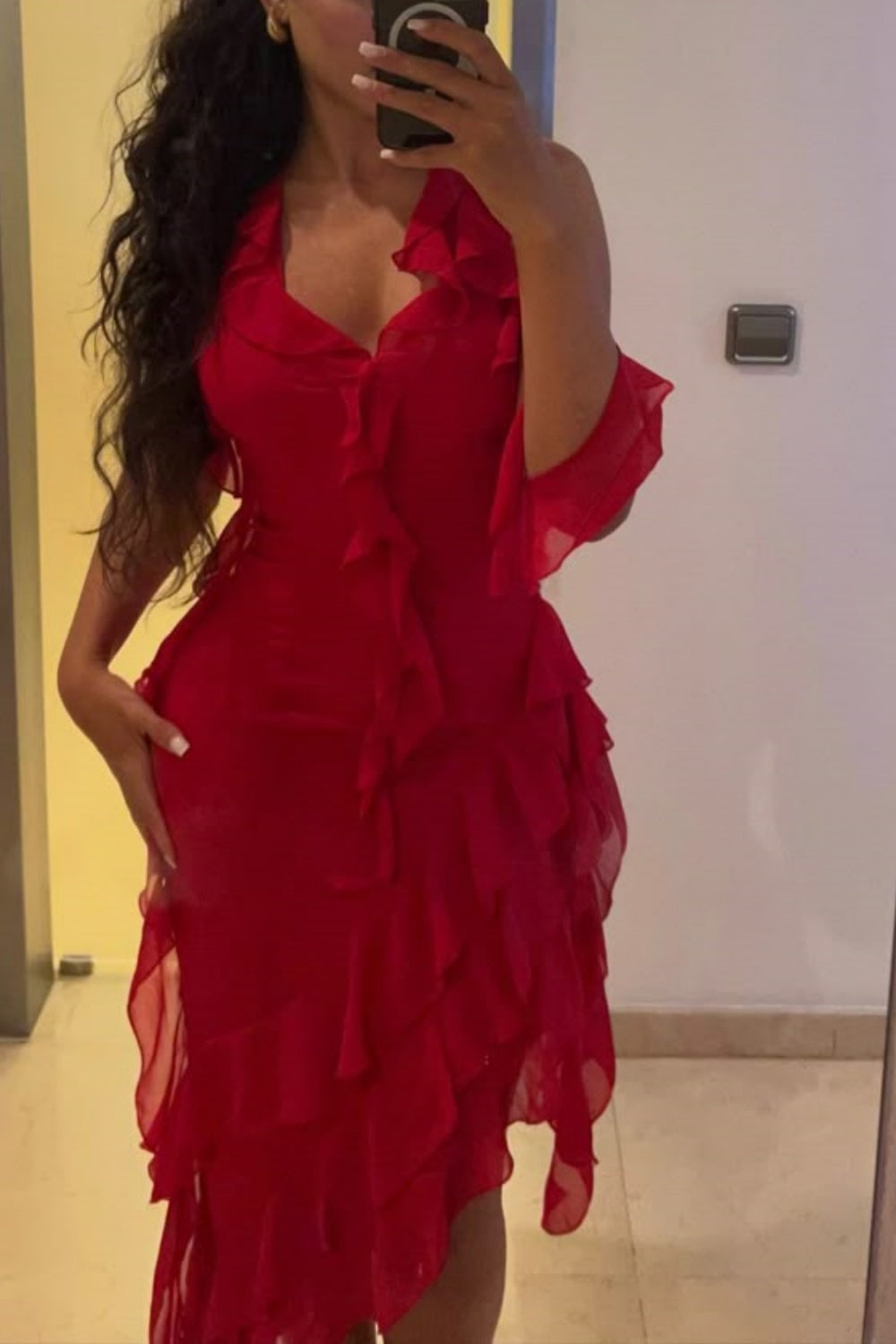 Girlhomeshops - Robe d'invitée de mariage, robe de soirée longue en mousseline de soie rouge, robe de bal, robe de soirée gh5917