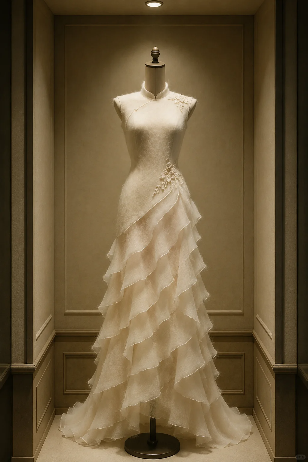✨Girlhomeshops-Chinese Mermaid Qipao Gown with Tiered Ruffle Tulle Skirt gh10362