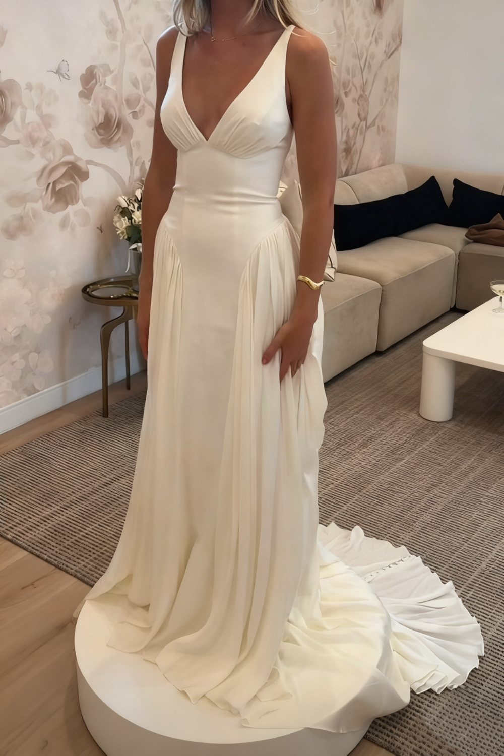 girlhomeshops - Robe de mariée longue en satin, longueur sol, gh6176