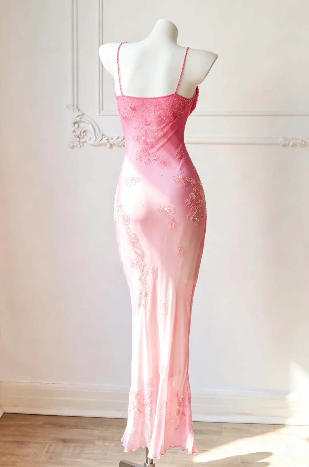Women Pink Gradient Mermaid Evening Gown Twist Sweetheart Neck Hand-Beaded Tulle Long Formal Dress for Prom gh9564