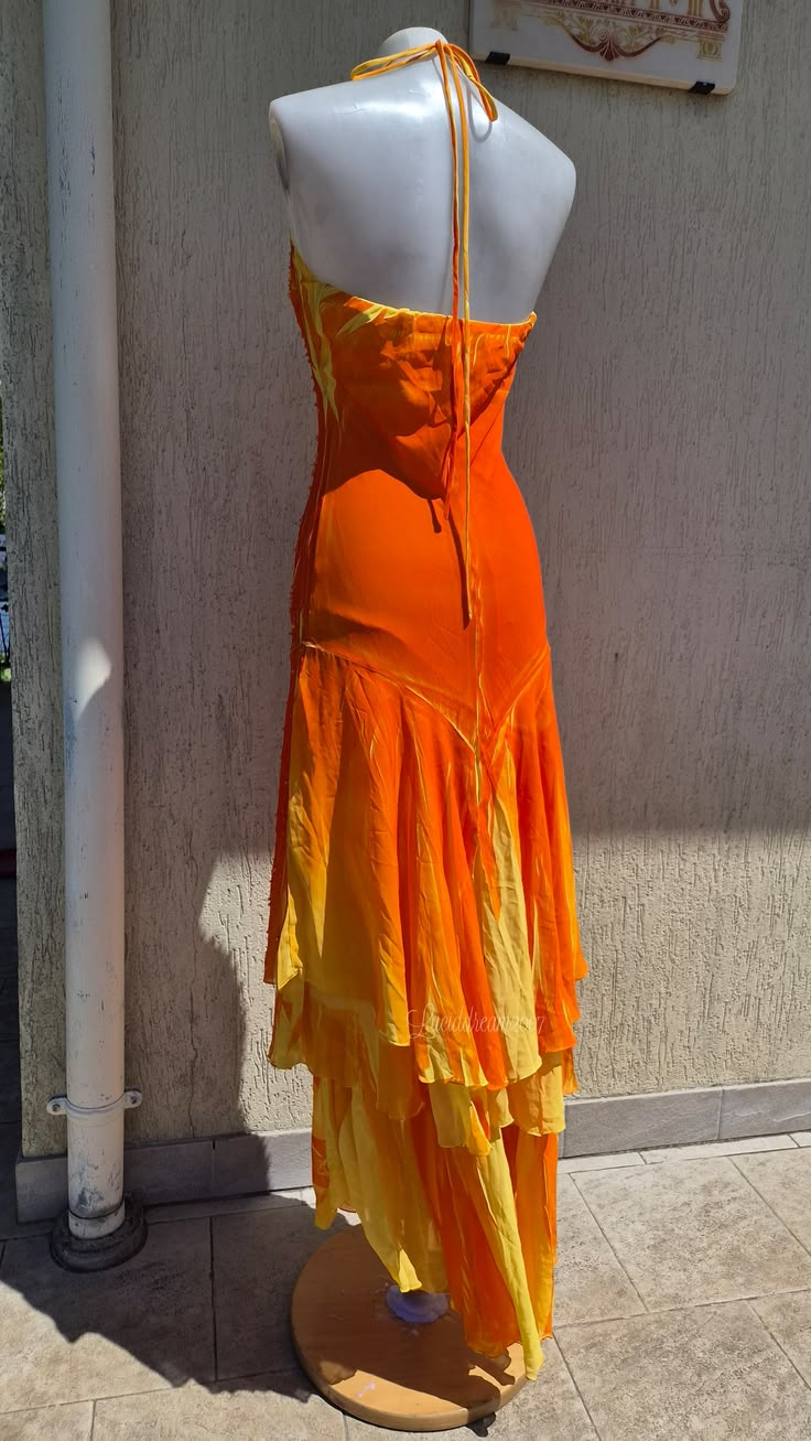 Orange Halter Neck Waist-Cinched Fitted Beaded Sexy Irregular Hem Evening Dress, Fairy Gown, Romantic Gown gh7450