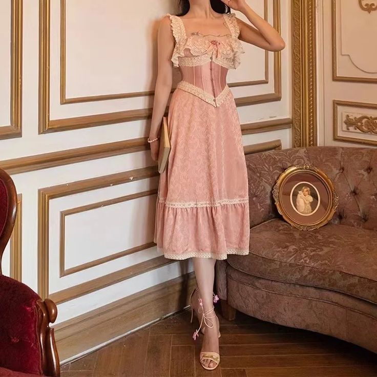 Robe de soirée mi-longue en satin et dentelle, rose, élégante et élégante, tenue de bal, de soirée, de remise de diplôme, gh4071