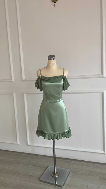 Matcha Grün Retro Süßes Einfaches Kurzes Satin Homecoming Kleid Partykleid gh4894
