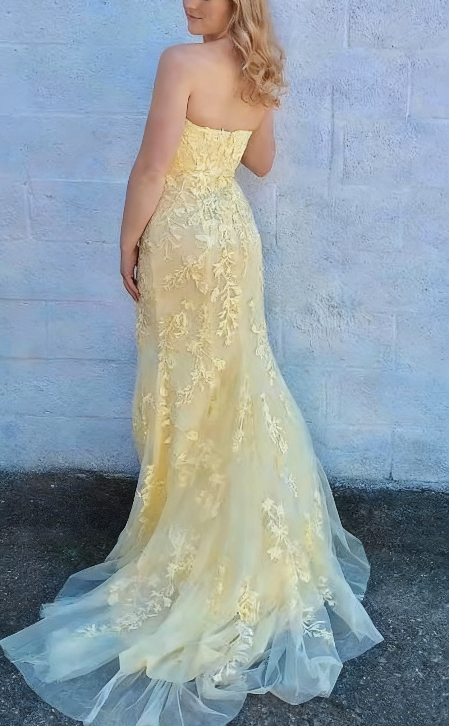Girlhomeshops - Robe de bal longue fendue en tulle à fleurs jaunes, longueur au sol, GH5922
