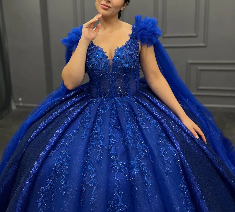 Blaues wunderschönes, exquisites, langes, elegantes Tüll-Ballkleid-Abendkleid gh3582