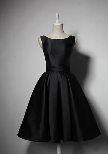Robe de soirée mi-longue en satin noir, élégante, mignonne et simple, longueur genou, robe de bal, robe de soirée, robe de soirée gh188