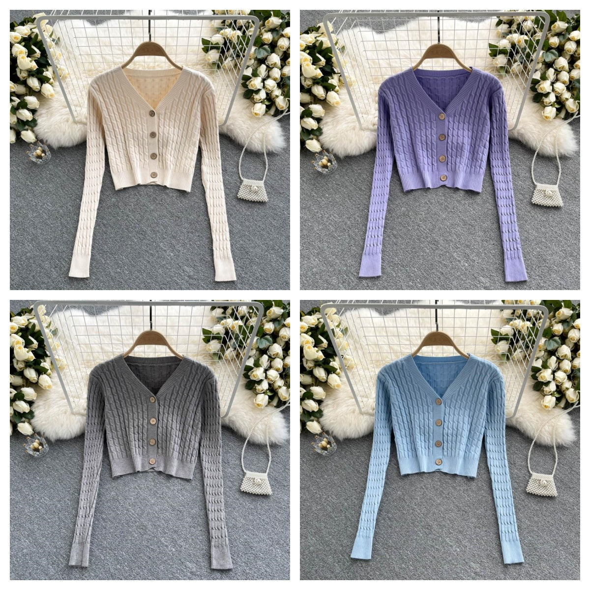Strickjacke, Mantel im Westernstil, Damenpullover mit V-Ausschnitt 1610