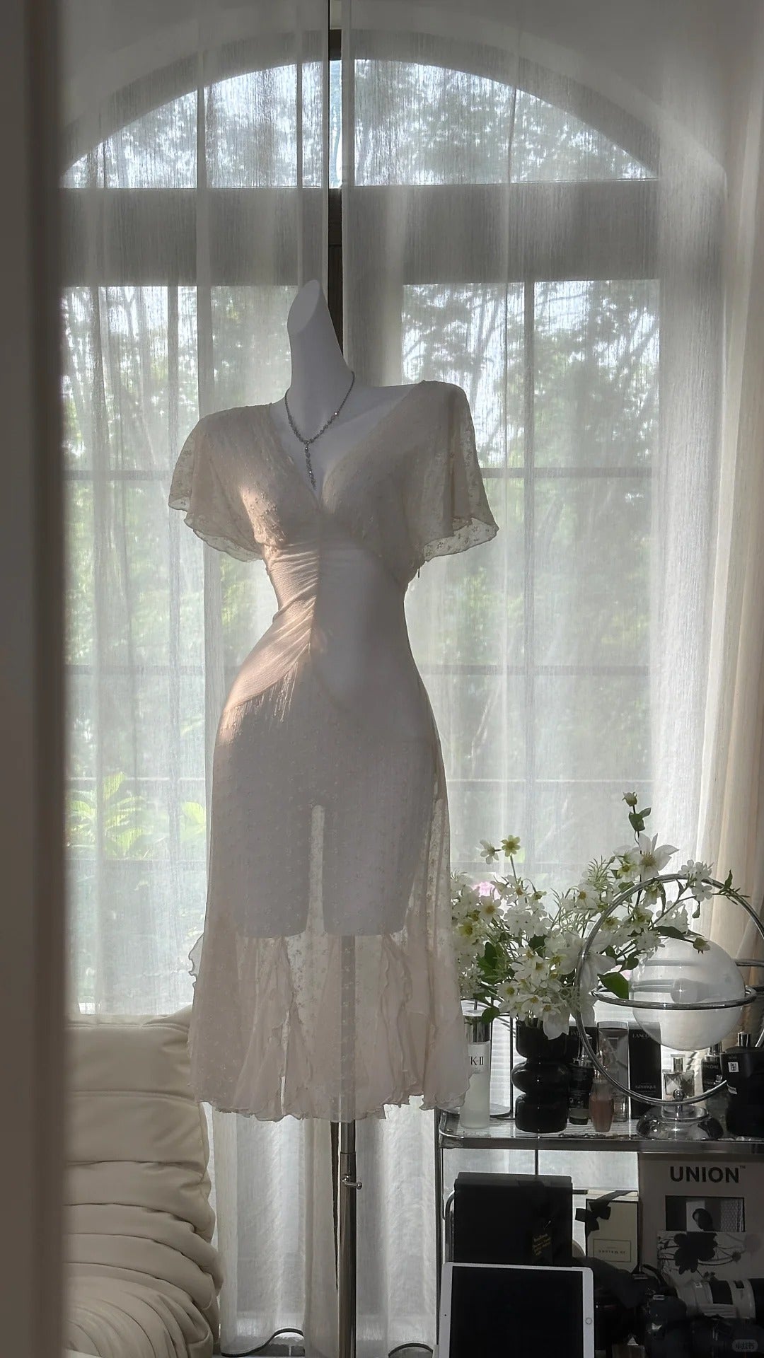 Elfenbein Elegantes Kurzes Heimkehrkleid Chiffon Ballkleid Abendkleid Partykleid gh4748