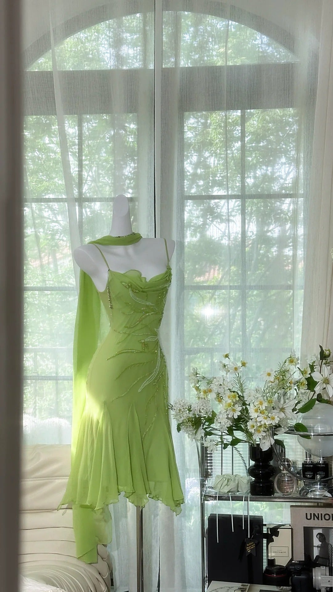 Romantisches grünes, exquisites, perlenbesetztes, kurzes Chiffon-Heimkehrkleid, Ballkleid, Abendkleid, Geburtstagspartykleid, gh4277