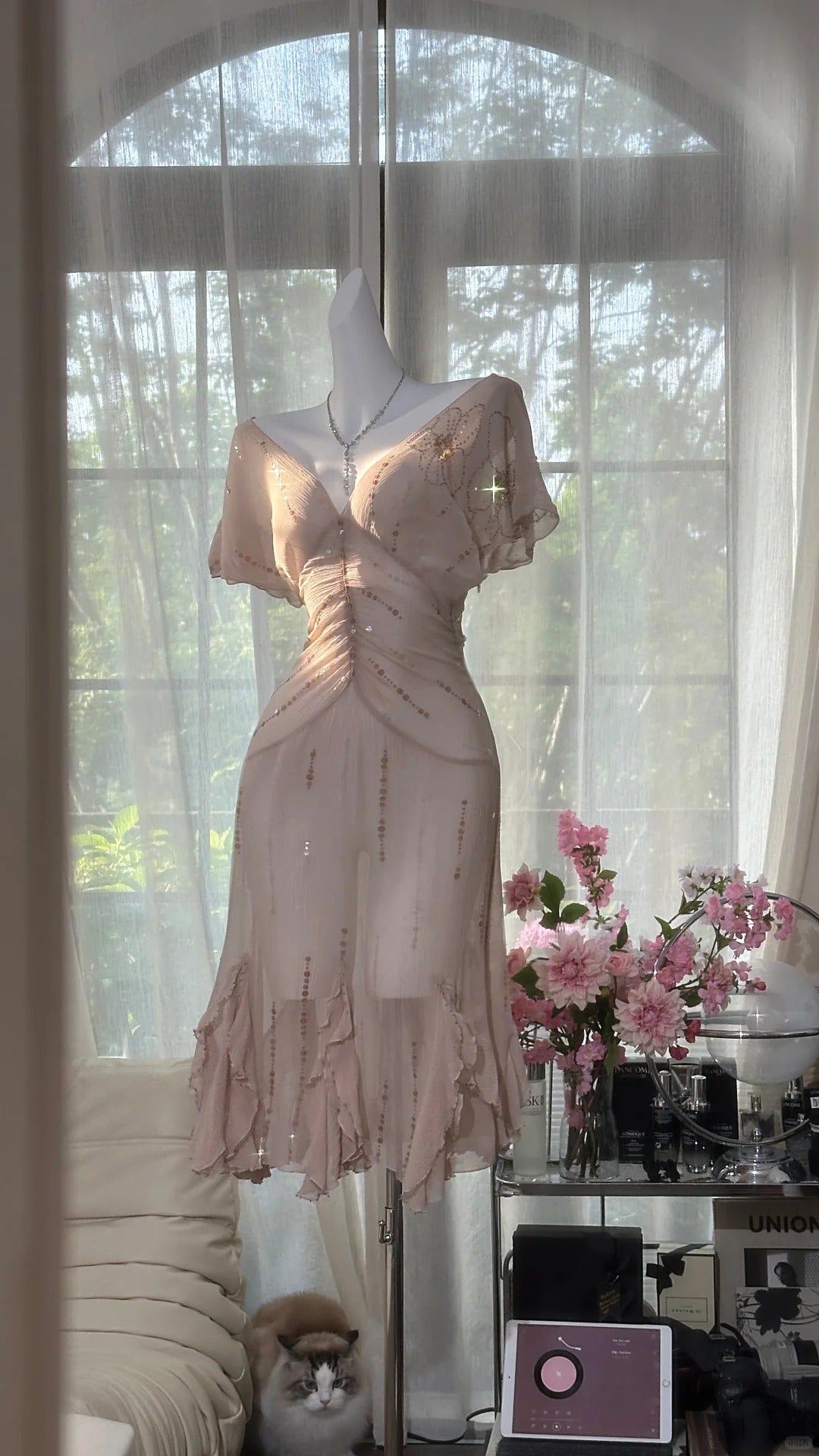 Rosa funkelndes kurzes Homecoming-Kleid aus Chiffon, Ballkleid, Abendkleid, Partykleid, gh4747