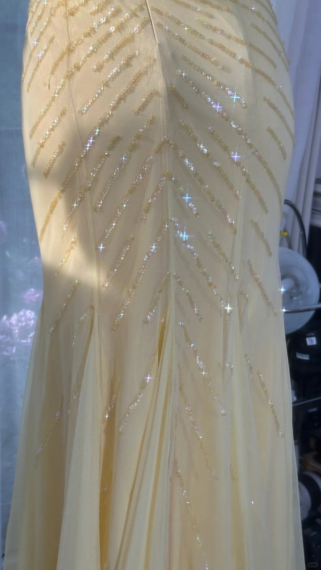 Yellow shiny beaded long chiffon ball gown evening dress party dress gh4745