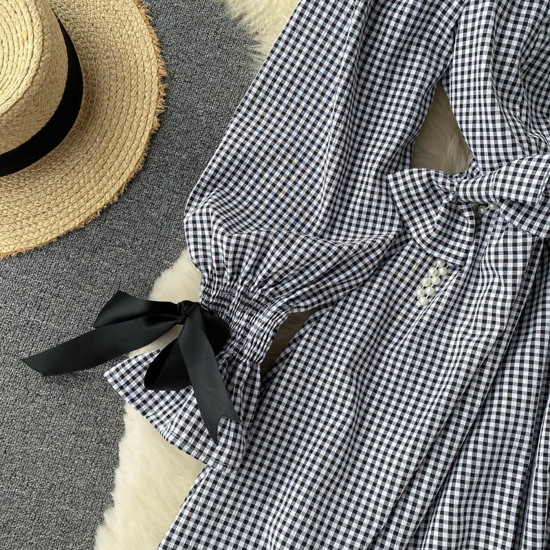 Cute Plaid Long Sleeve Dress Fashion Dress 10907