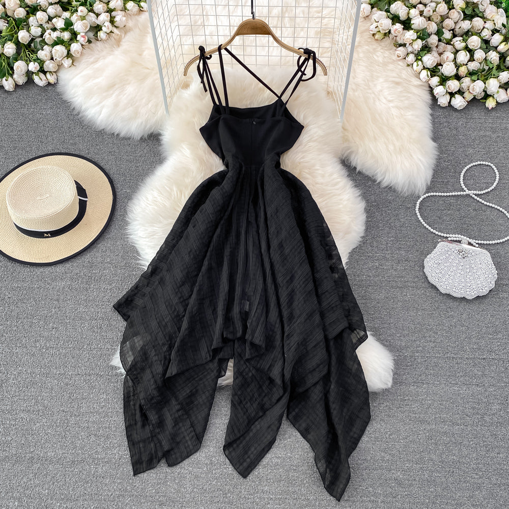 Black Irregular Backless Dress A Line Fashion Dress 10694