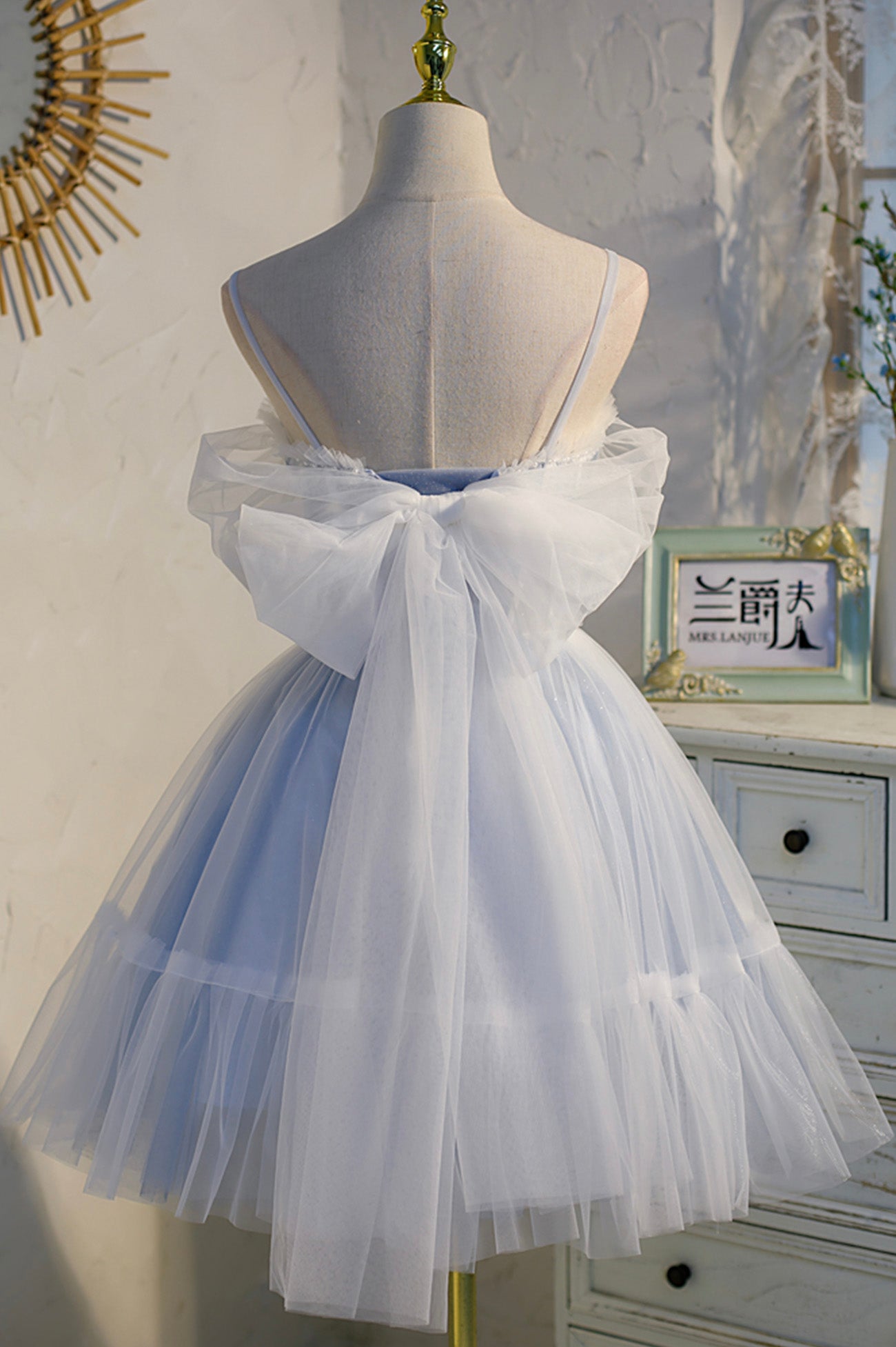 Blue tulle lace short prom dress homecoming dress 10540