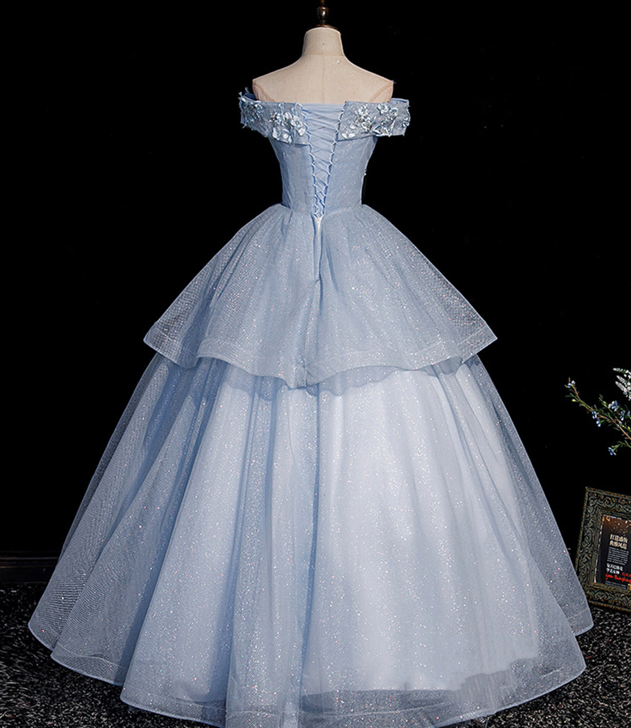 Blaues Tüll-Spitzen-Ballkleid-Kleid, lang, formelle Kleider 10475