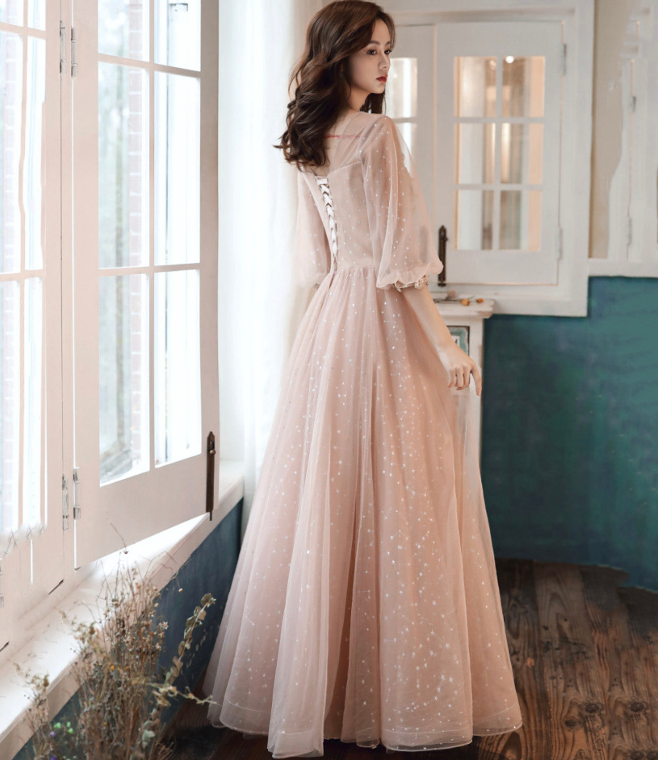 Süßes langes Ballkleid aus Tüllspitze A-Linie Abendkleid 10554