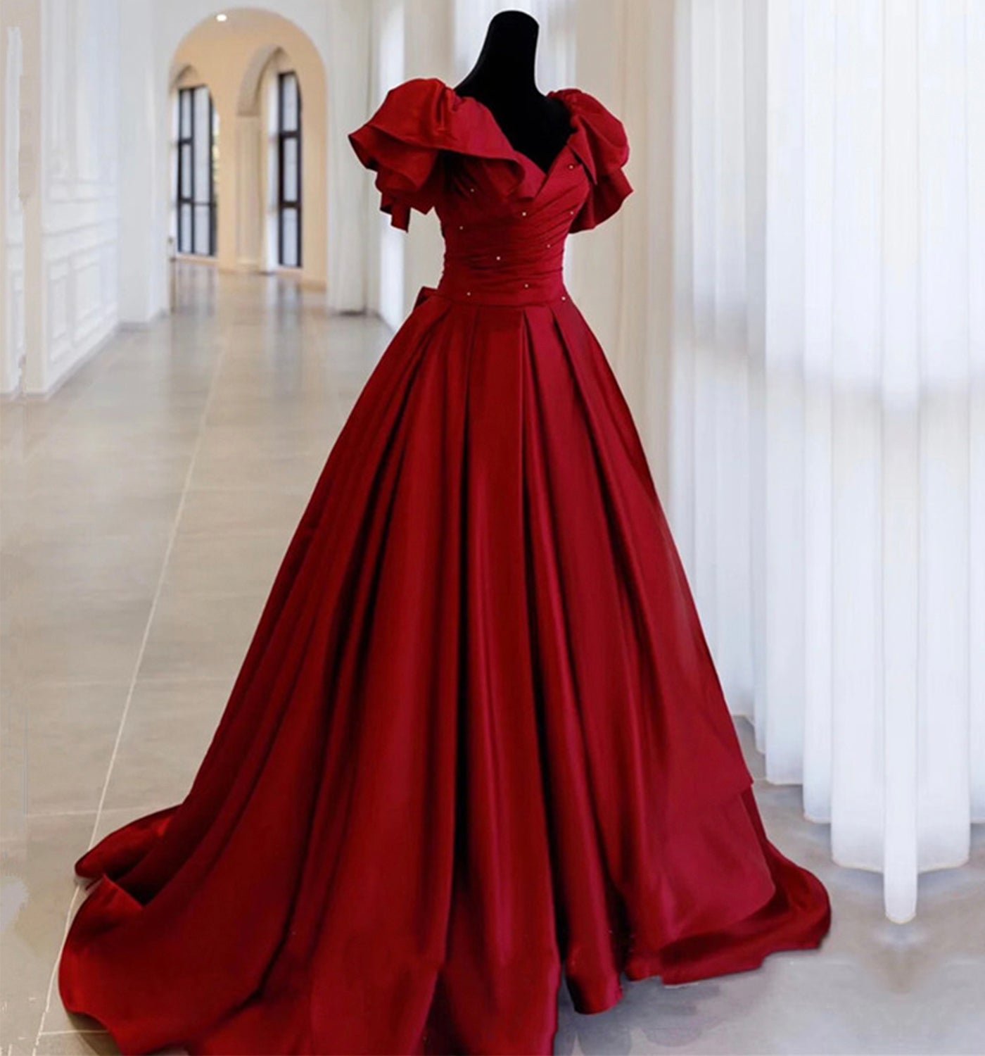 Burgundy Vintage Fashion Exquisite Beading A-Line Long Satin Ball Gown girlhomeshops Burgundy Vintage Fashion Exquisite Beading A-Line Long Satin Ball Gown girlhomeshops
