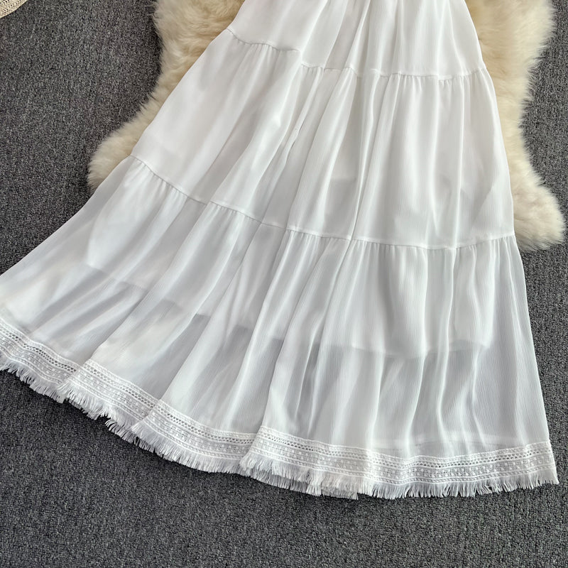 Robe à franges à col en V mignonne Robe trapèze tendance 10814